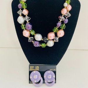 JEFF LIEB signed Vintage Modern Lavender Spring Door Knockers and JAPAN necklace